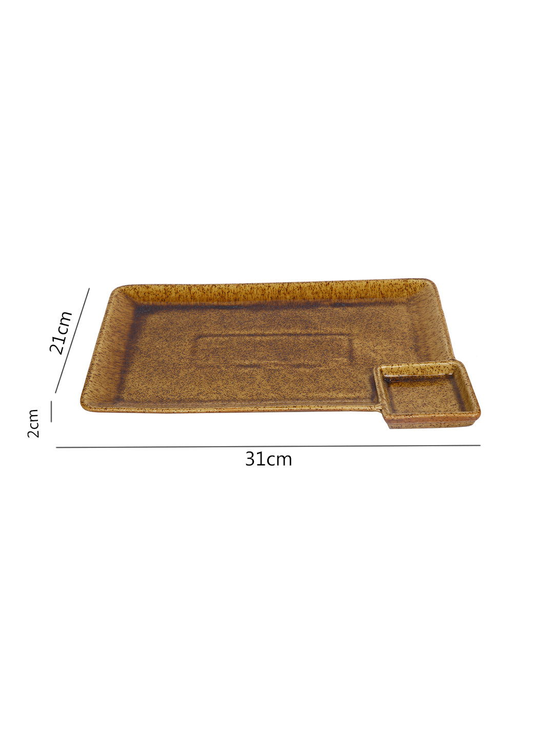 Glazed Ceramic Rectangular Platter in Natural Brown