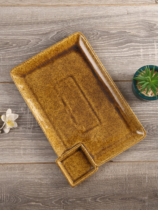 Glazed Ceramic Rectangular Platter in Natural Brown