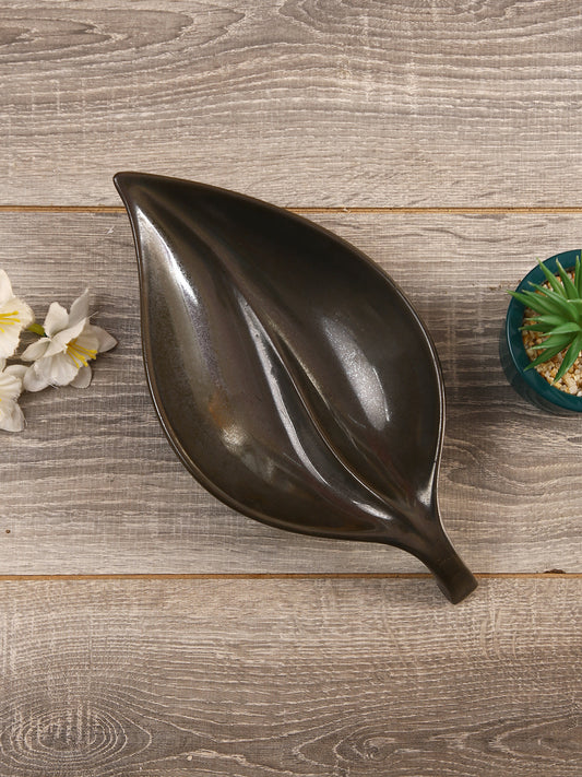 Leaf Structure Coffee Brown Ceramic Platter