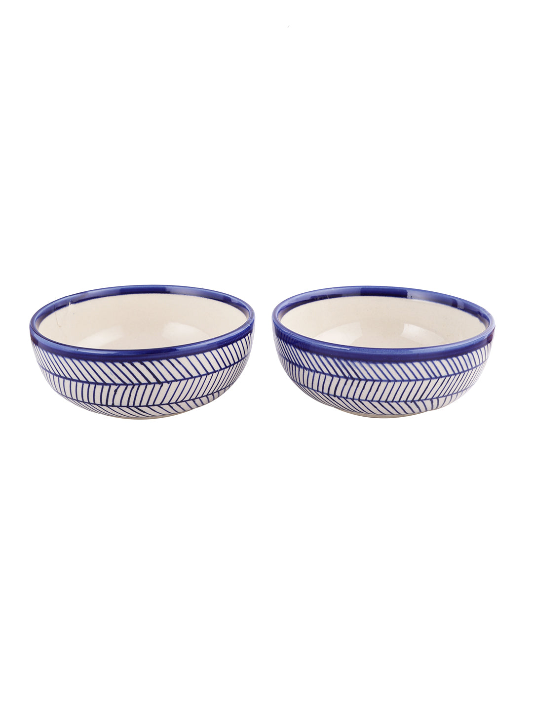 Set of 2 Ceramic Blue Serving Bowls