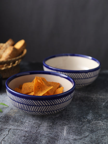 Set of 2 Ceramic Blue Serving Bowls