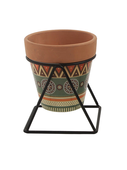 Brown Printed Pot with Stand