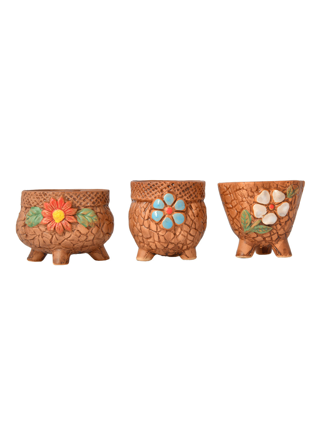 Set of 3 Nature's Embrace Painted Ceramic Planters