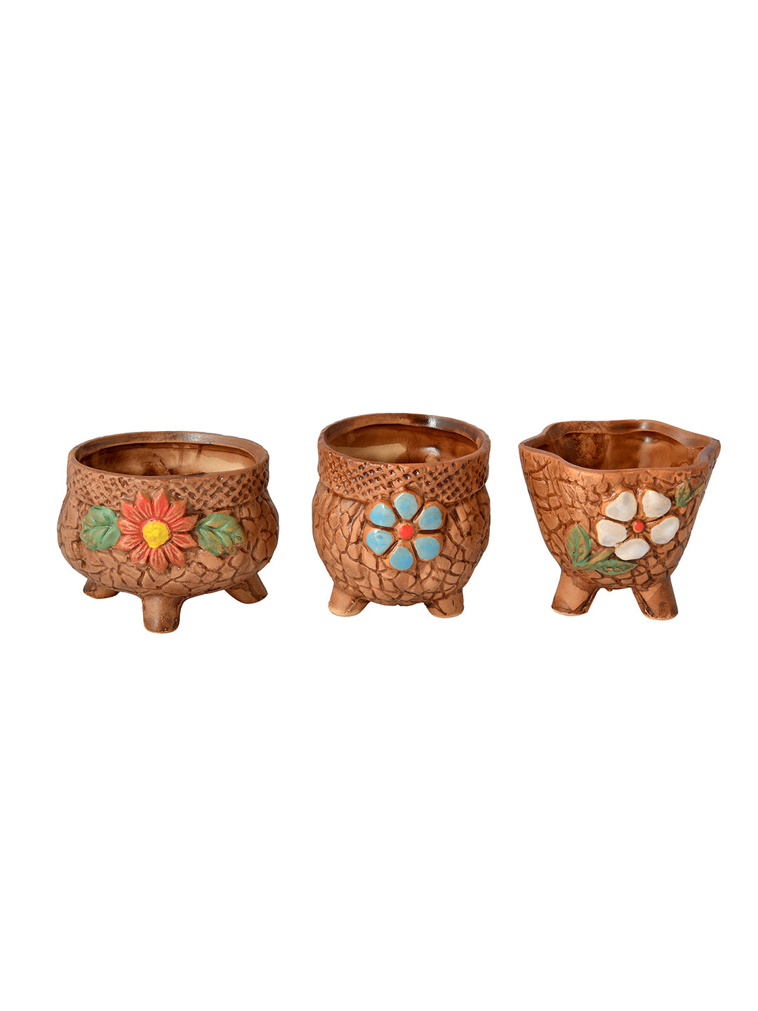 Set of 3 Nature's Embrace Painted Ceramic Planters