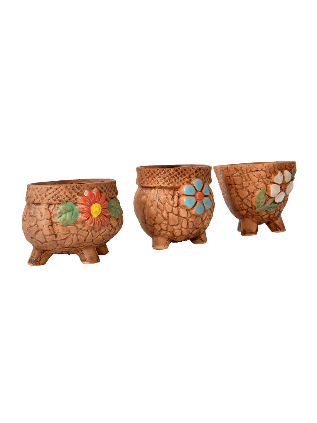 Set of 3 Nature's Embrace Painted Ceramic Planters