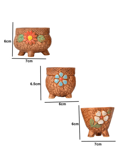 Set of 3 Nature's Embrace Painted Ceramic Planters