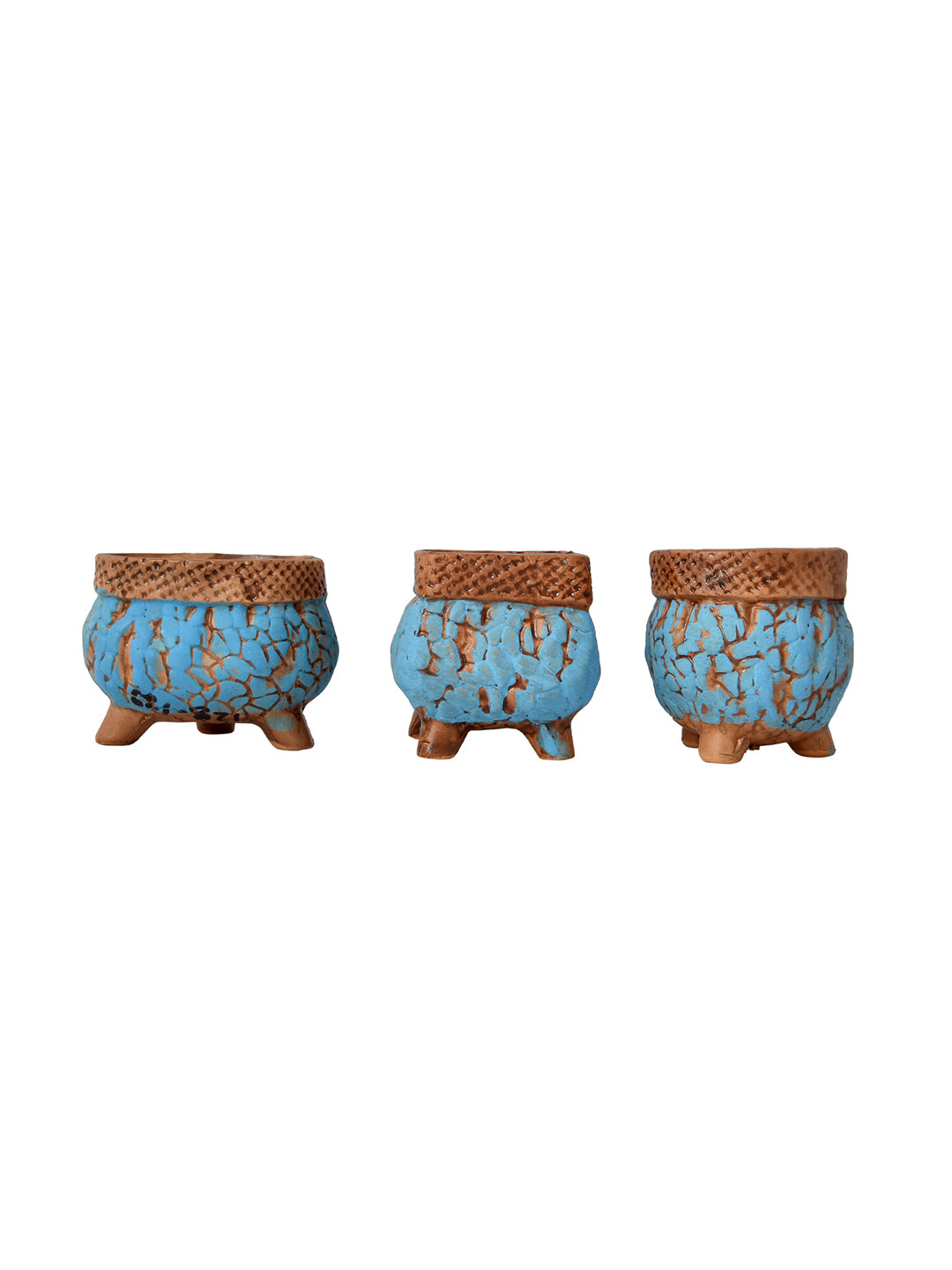 Set Of 3 Enamel Painted Flower Design Ceramic Planters