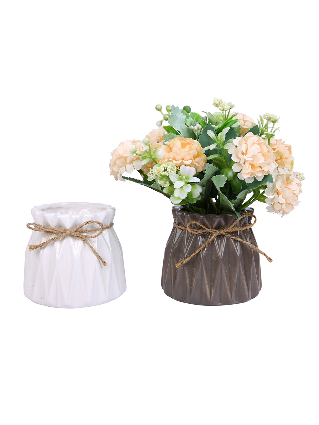 Rustic Charm White & Brown 2 Pieces Textured Ceramic Vases
