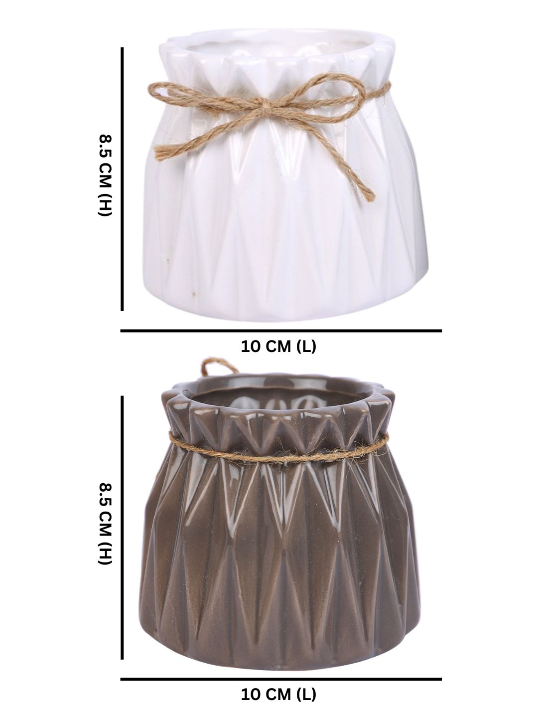 Rustic Charm White & Brown 2 Pieces Textured Ceramic Vases