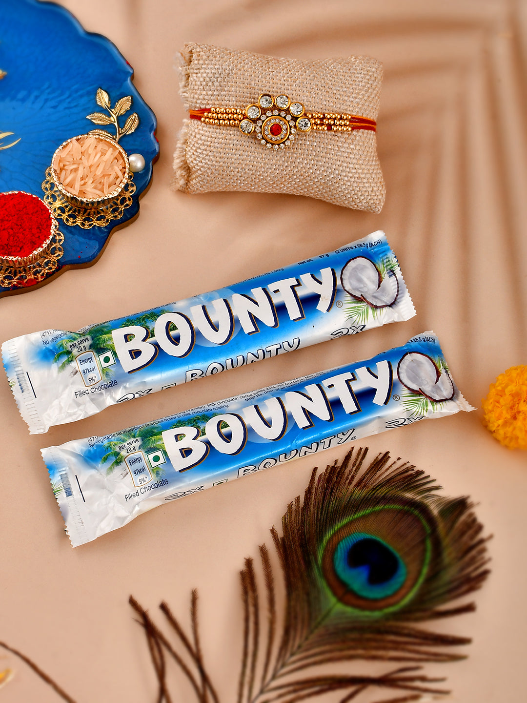Ethnic Rakhi with 2pc Bovnty Chocolate