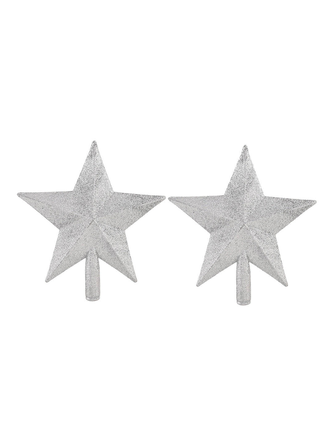 Set Of 2 Grey Elegant Silver Shimmer Star Topper