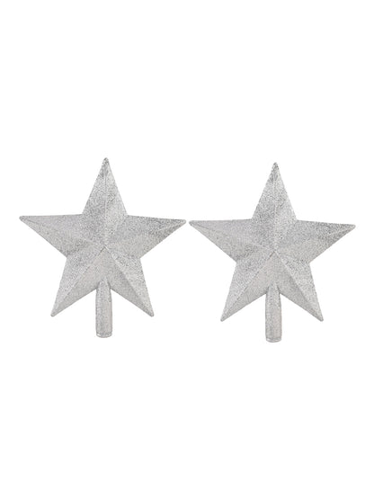 Set Of 2 Grey Elegant Silver Shimmer Star Topper