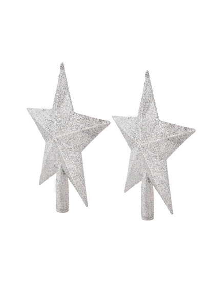 Set Of 2 Grey Elegant Silver Shimmer Star Topper