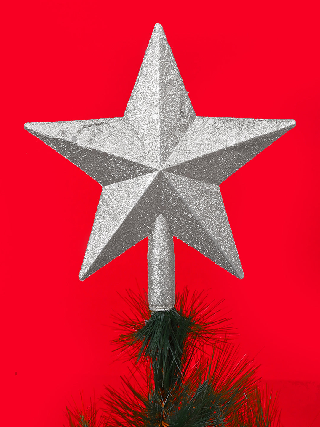 Set Of 2 Grey Elegant Silver Shimmer Star Topper