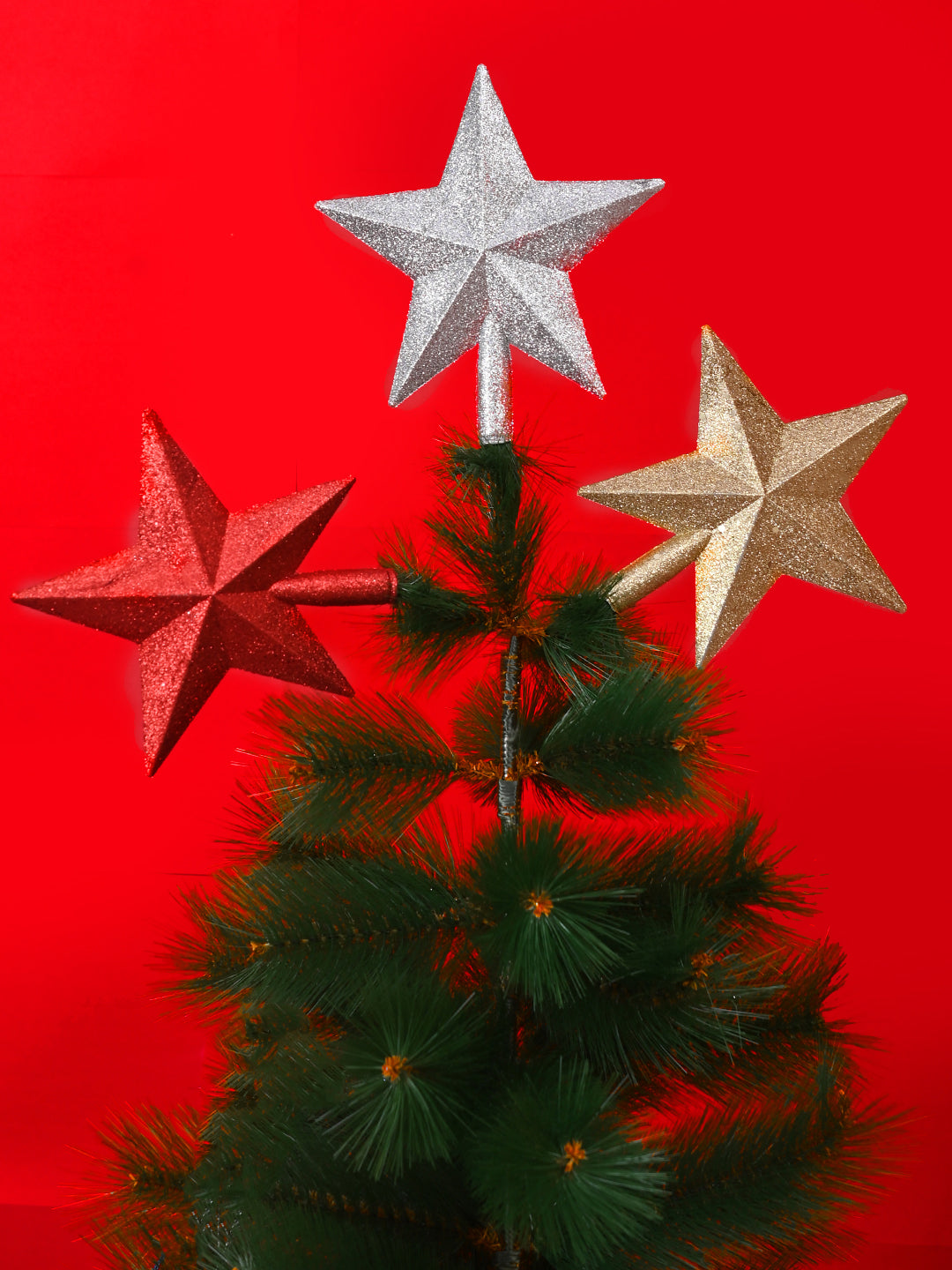 Set of 3 Elegant Shimmer Star Topper