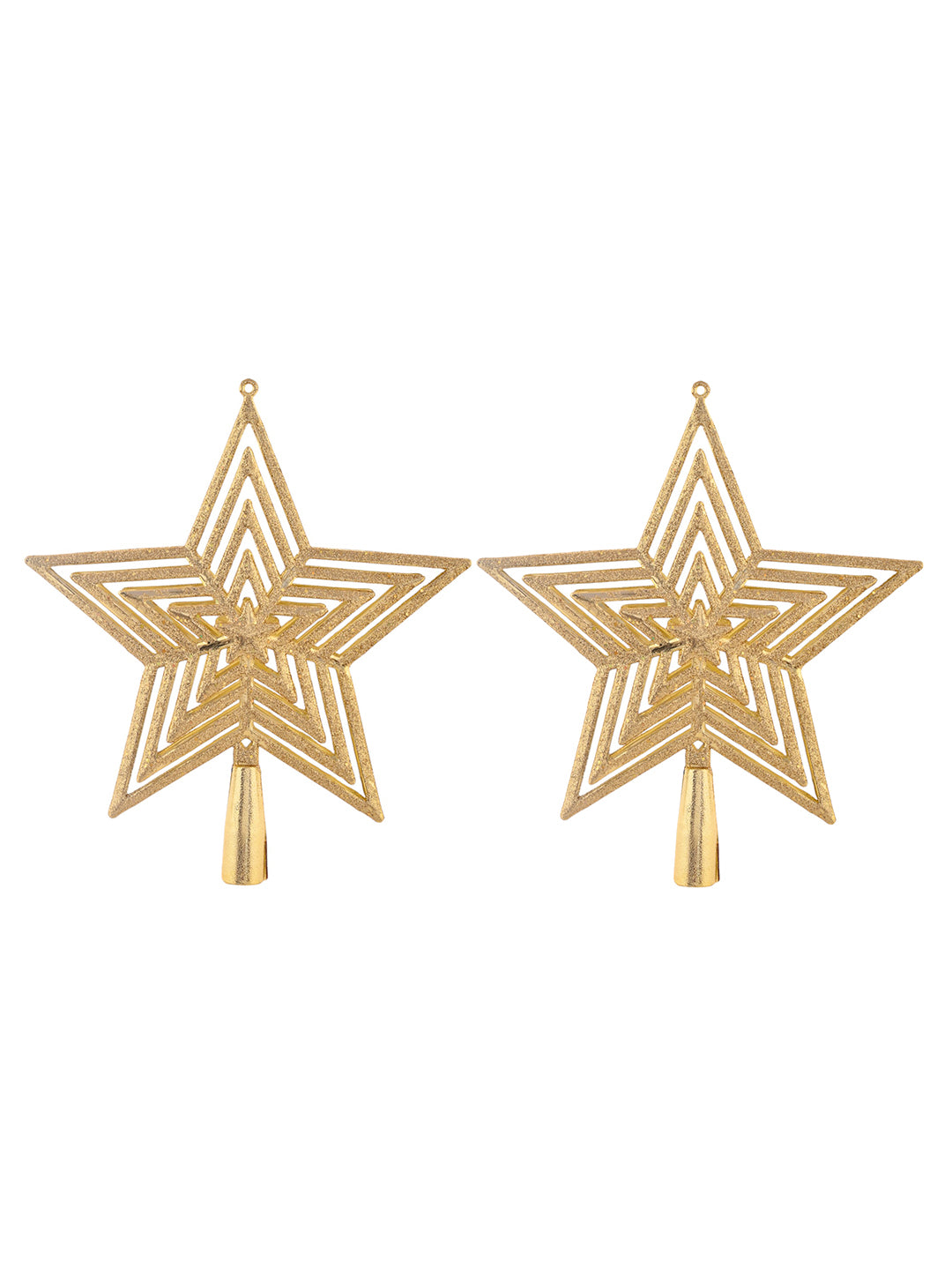Set Of 2 Yellow Shimmering Sparkle Star Topper