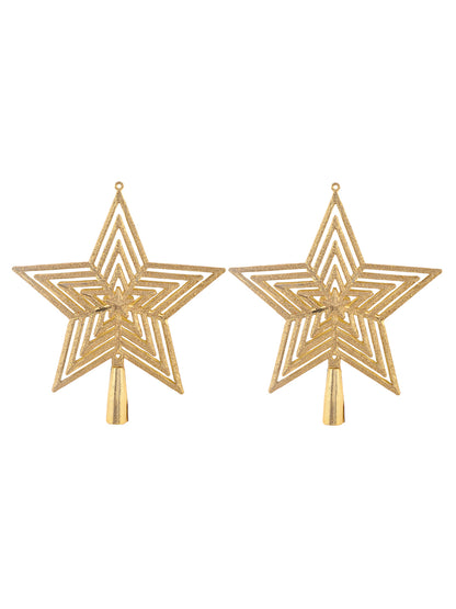 Set Of 2 Yellow Shimmering Sparkle Star Topper