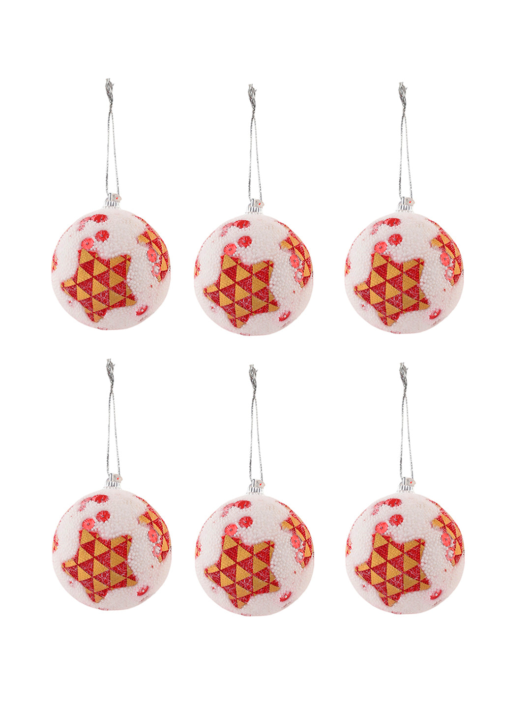 6-Pcs Orange-Colored & White Fuzzy Christmas Balls