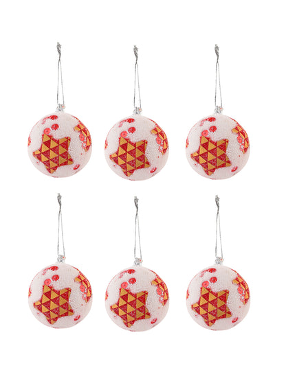 6-Pcs Orange-Colored & White Fuzzy Christmas Balls