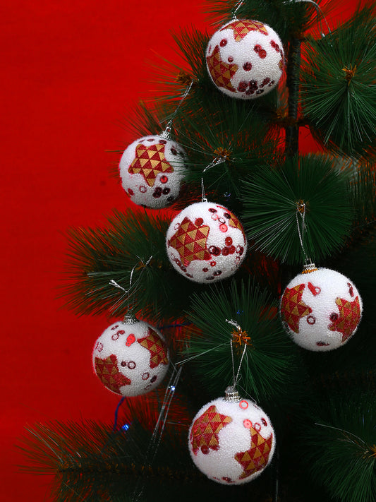 6-Pcs Orange-Colored & White Fuzzy Christmas Balls