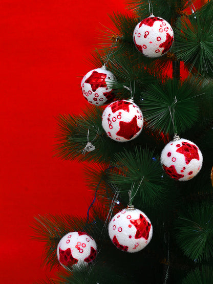 6-Pcs Red & White Fuzzy Christmas Balls