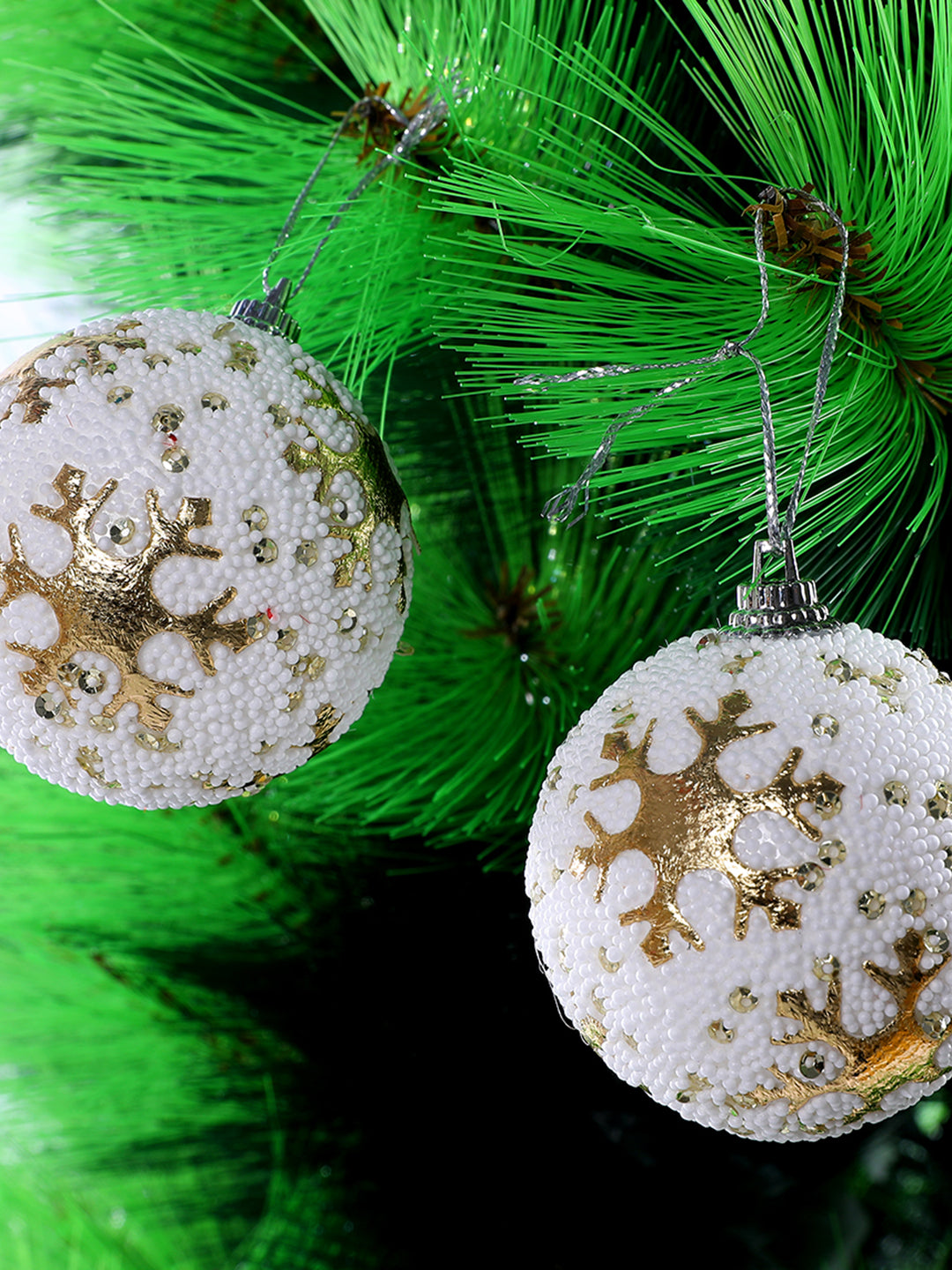 Set of 6 Golden Snowfall Ball Ornaments