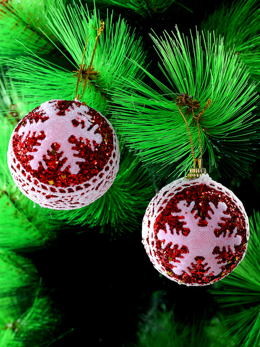 Set of 6 Classic Red and White Snowflake Balls