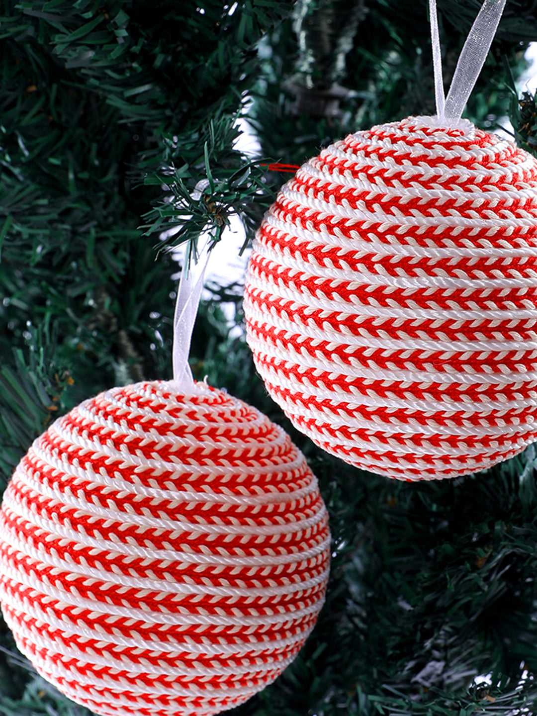 Red and White Holiday Harmony Ornament Set of 2