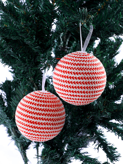 Red and White Holiday Harmony Ornament Set of 2