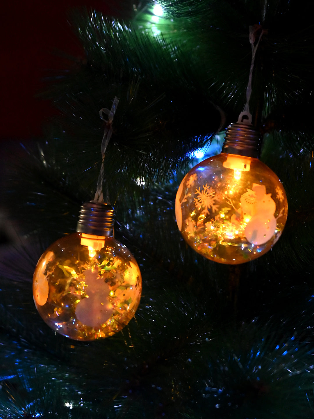 Set Of 2 LED Printed Christmas Ornaments