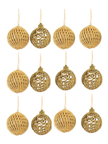 Set Of 12 Glitter Hanging Balls