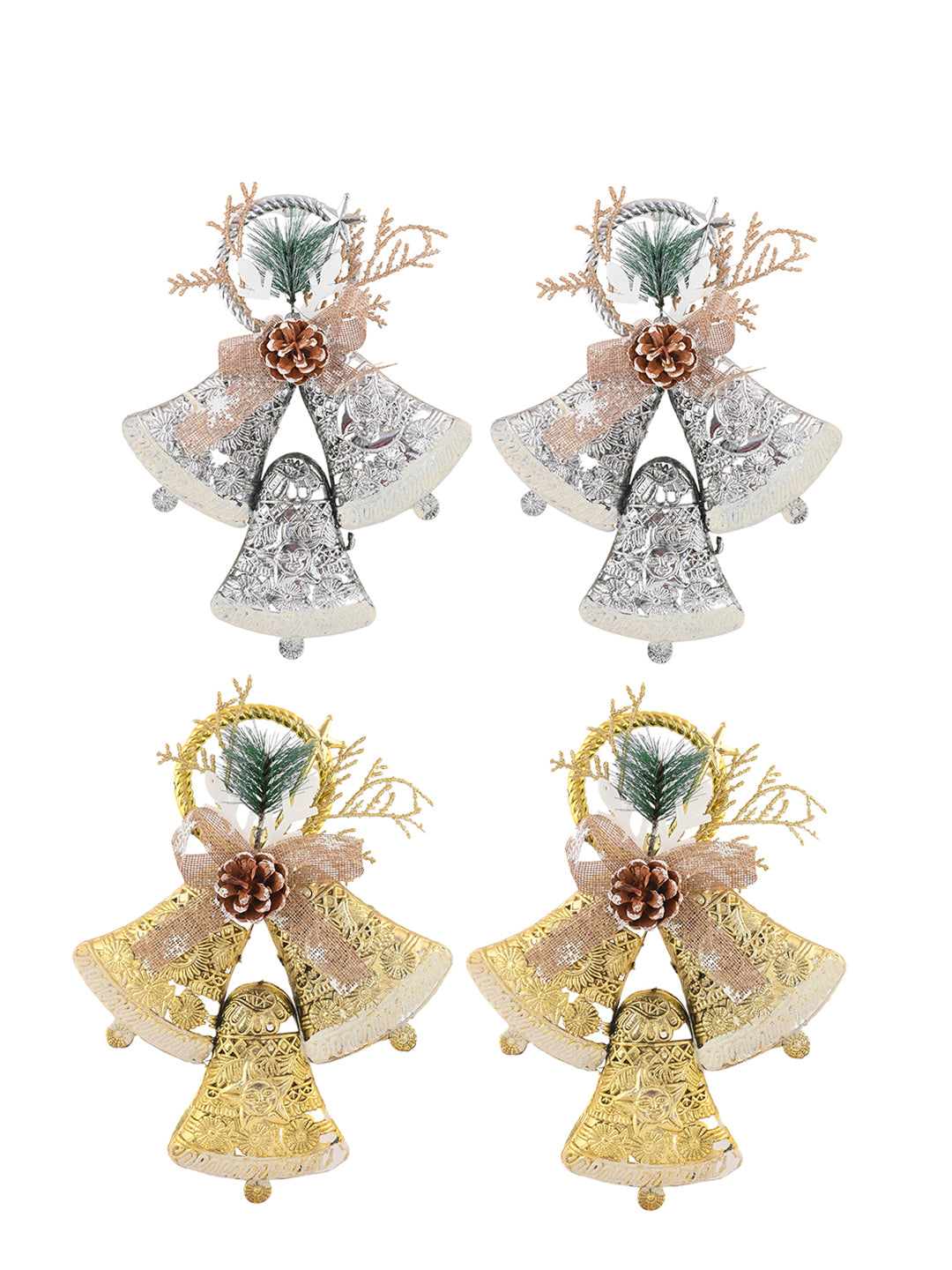 4-Pcs Grey & Yellow Hanging Half Jingle Bells