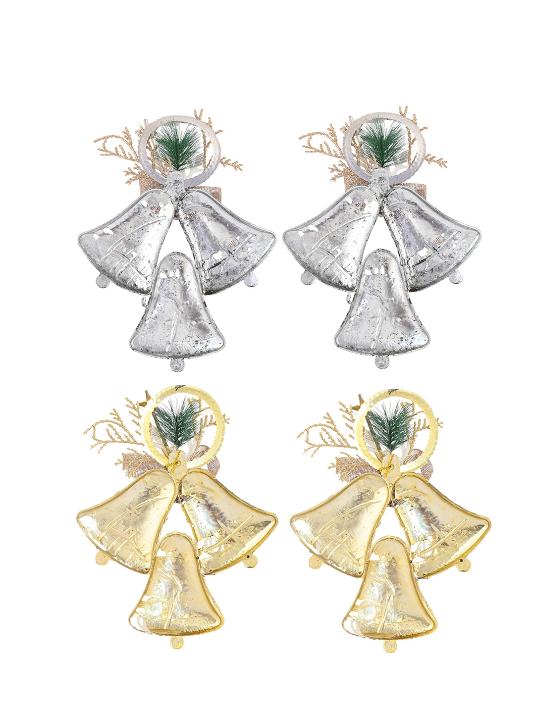 4-Pcs Grey & Yellow Hanging Half Jingle Bells