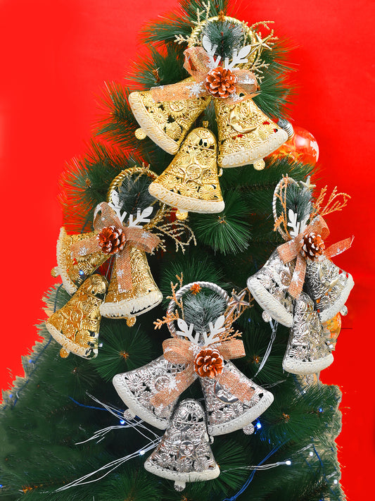 4-Pcs Grey & Yellow Hanging Half Jingle Bells