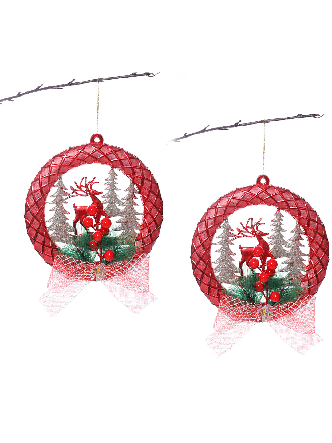Set Of 2 Red & Green Classic Wreath