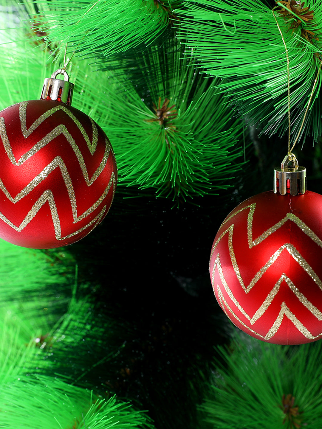 Set Of 12 Red & White Sparkling Joy Christmas Ornaments