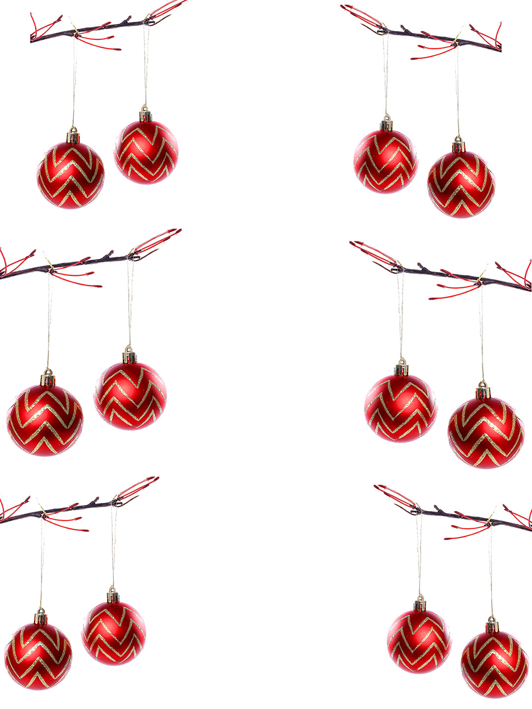 Set Of 12 Red & White Sparkling Joy Christmas Ornaments