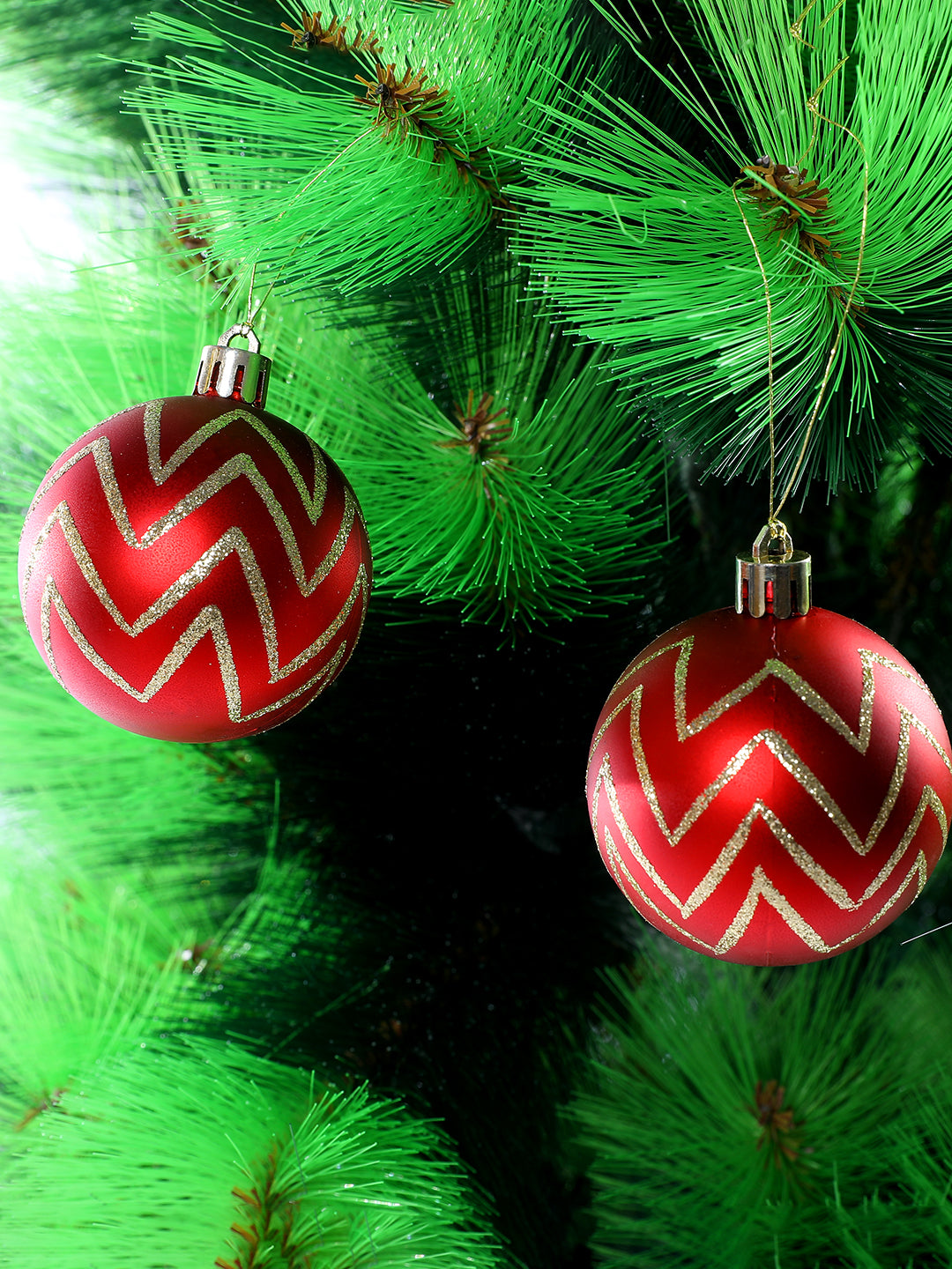 Set Of 12 Red & White Sparkling Joy Christmas Ornaments