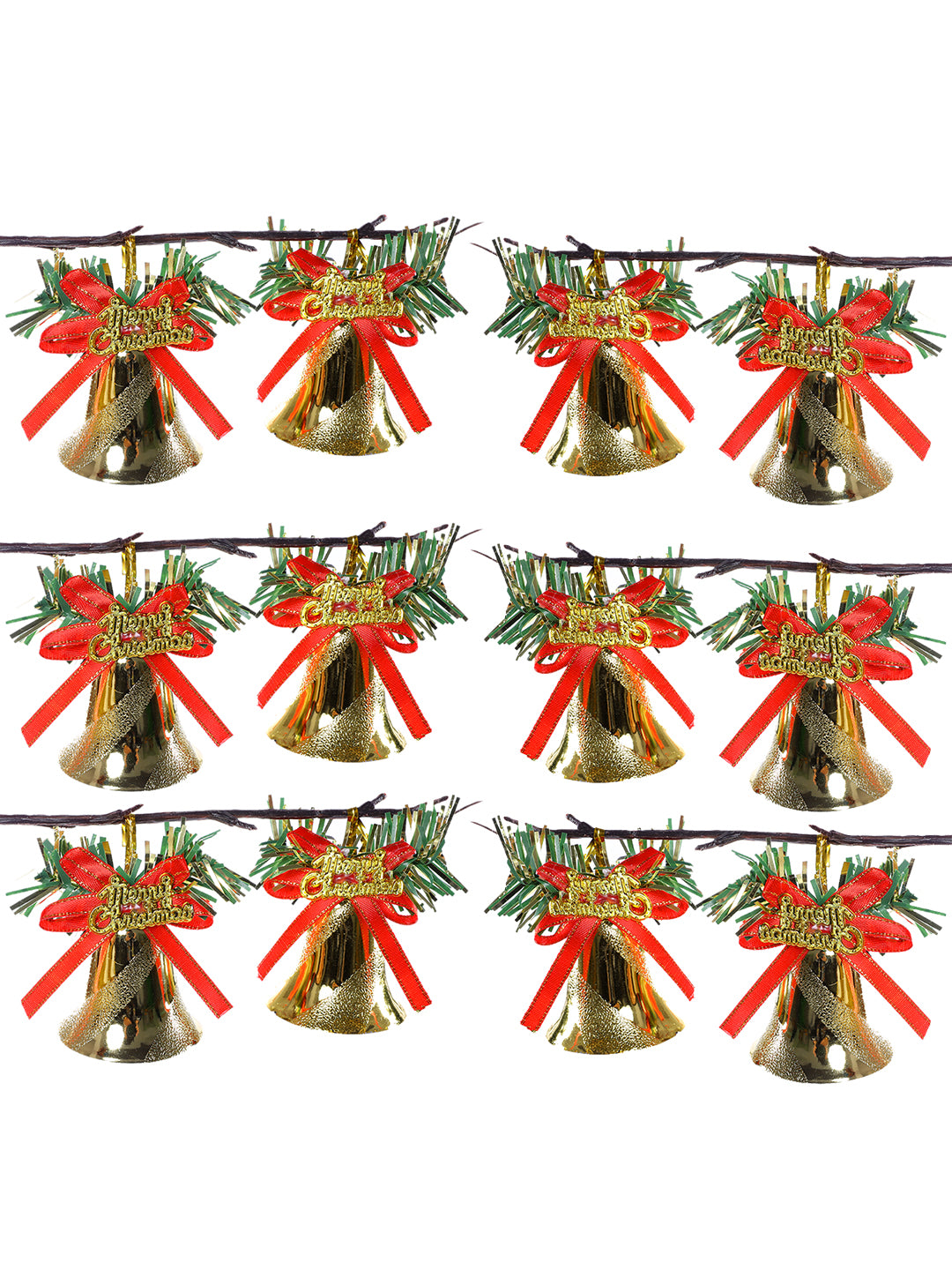 Set Of 12 Red Glittering Harmony Bells