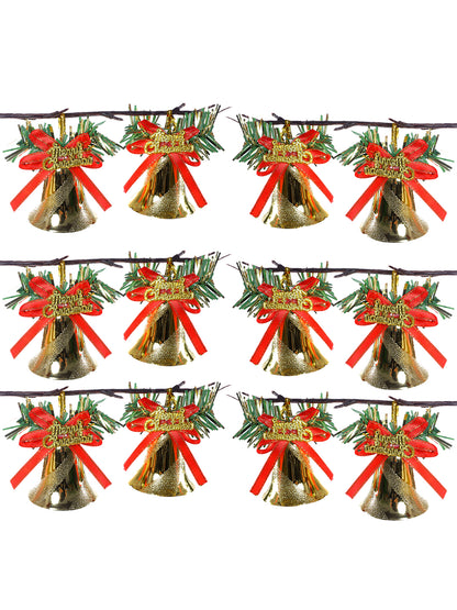 Set Of 12 Red Glittering Harmony Bells