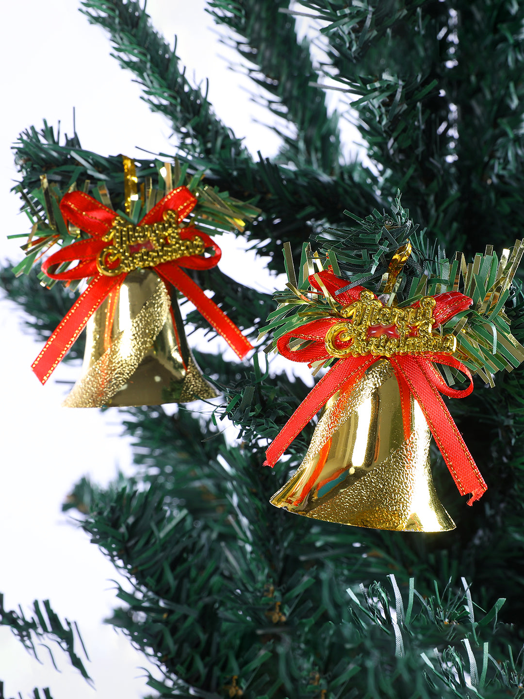 Set Of 12 Red Glittering Harmony Bells