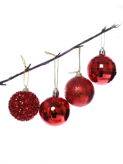 Set of 16 Ruby Glitter Ball Ornaments