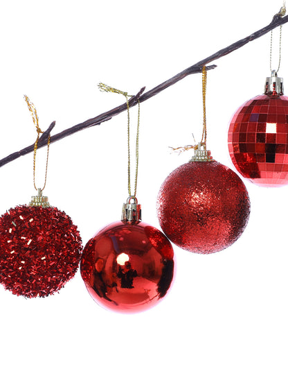 Set of 16 Ruby Glitter Ball Ornaments