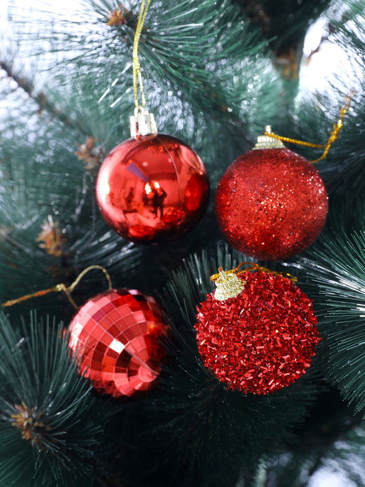 Set of 16 Ruby Glitter Ball Ornaments