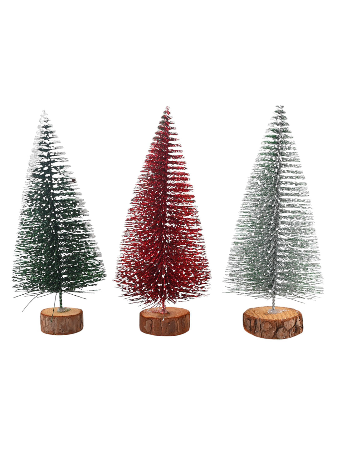 3-Pcs Red & Green Glittering Christmas Trees
