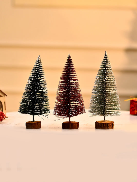 3-Pcs Red & Green Glittering Christmas Trees