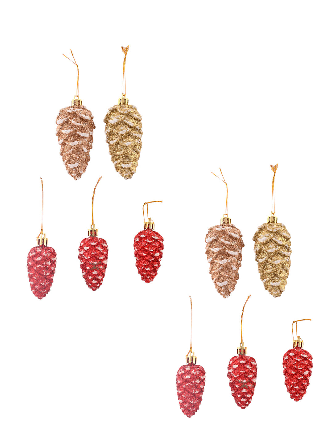 10 Pcs Brown & Red Glitter Pinecone Ornaments