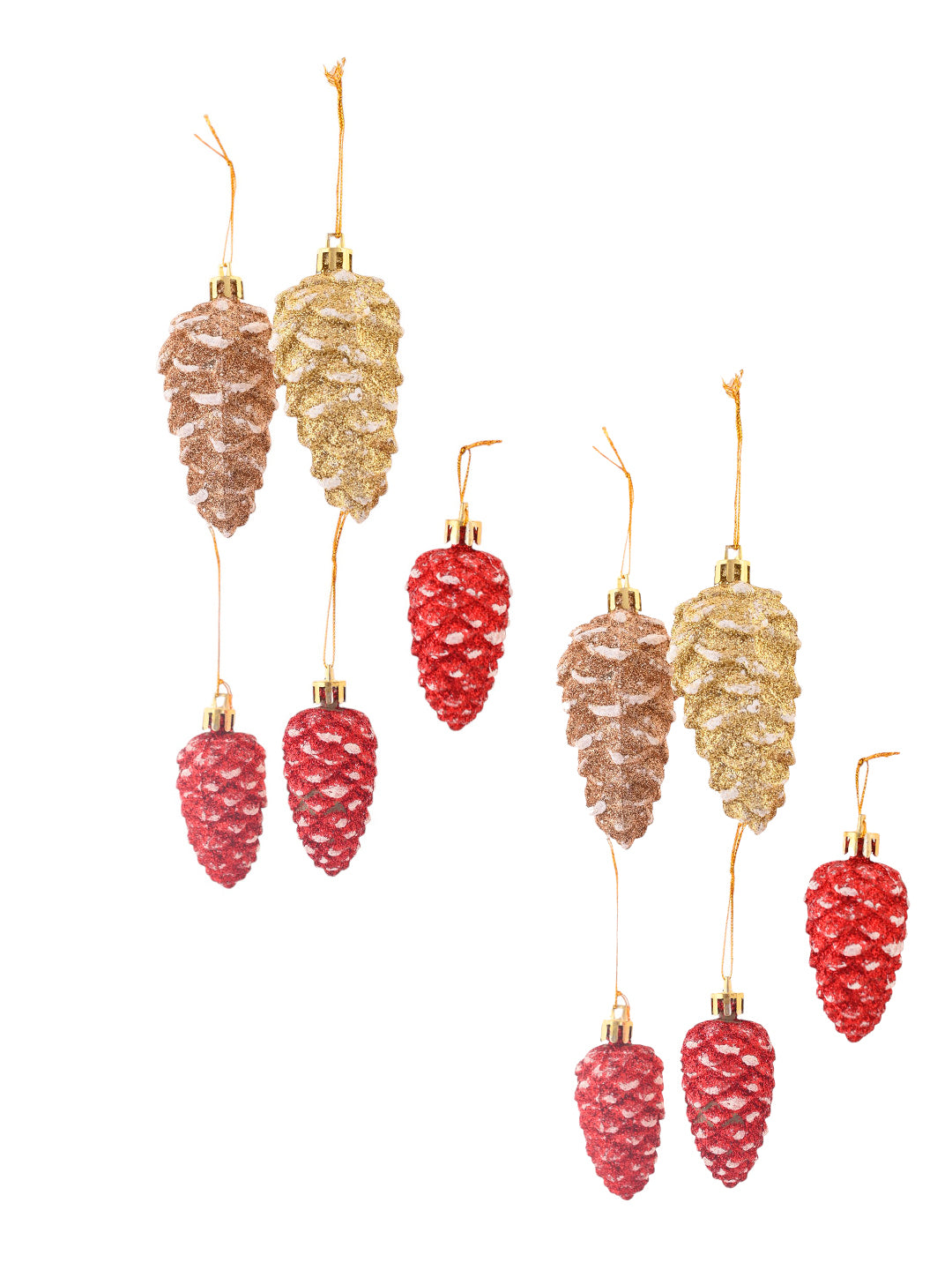 10 Pcs Brown & Red Glitter Pinecone Ornaments