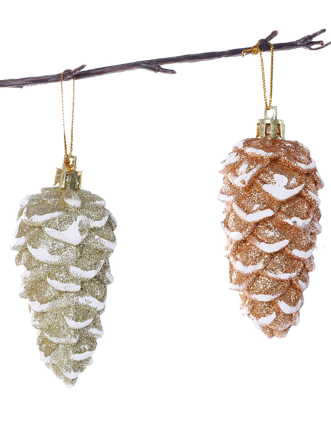 Set Of 8 White Glitter Pinecone Ornaments Hangings