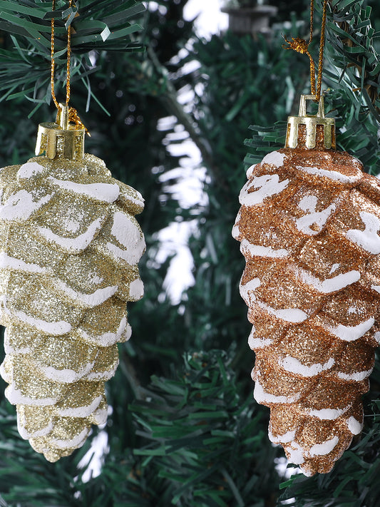 Set Of 8 White Glitter Pinecone Ornaments Hangings
